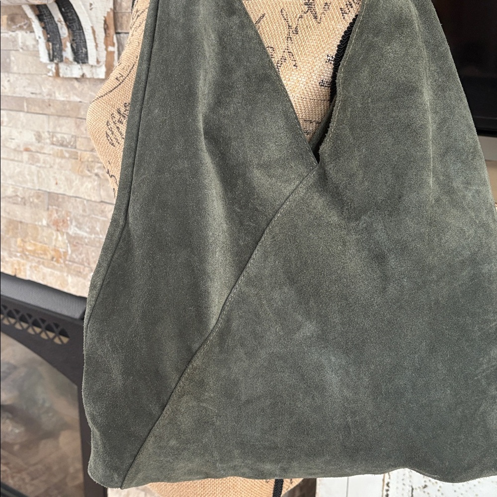 Made in Italy (no brand) olive green leather large tote shoulder bag boho style - Picture 2 of 16